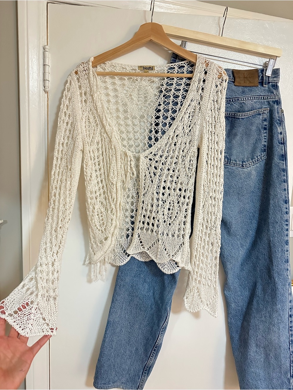Vintage Tricotto Cream Crochet Openwork Cardigan